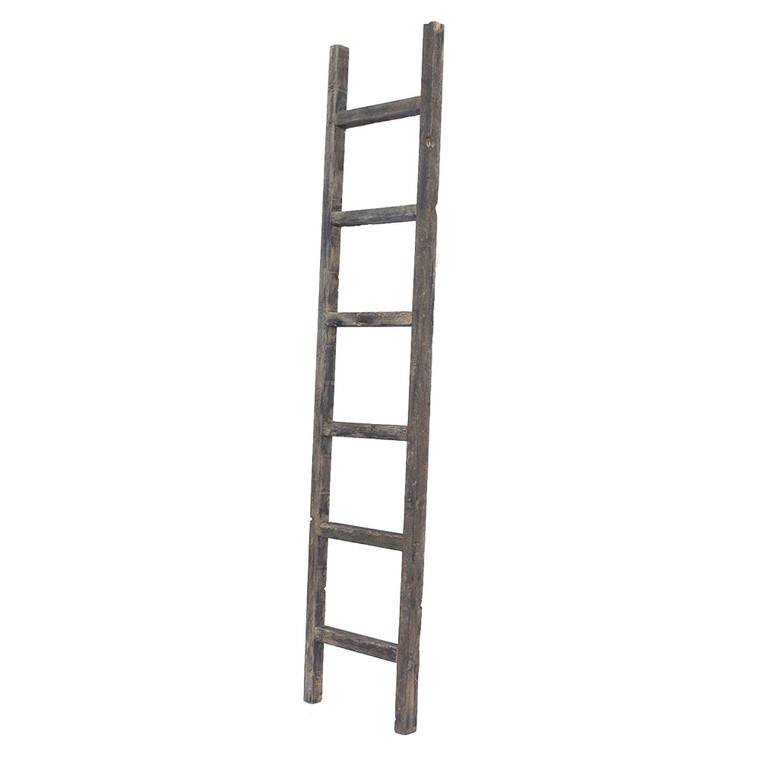 Homeroots 6 Step Rustic Smoky Black Wood Ladder Shelf 380330