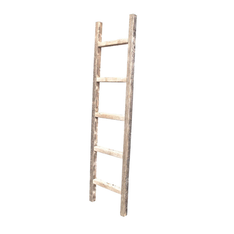 Homeroots 4 Step Rustic Weathered Grey Wood Ladder Shelf 380336