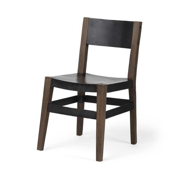 Homeroots Black Iron Seat With Solid Brown Wooden Base Dining Chair 380403