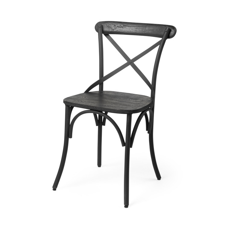 Homeroots Black Solid Wood Seat With Black Iron Frame Dining Chair 380447