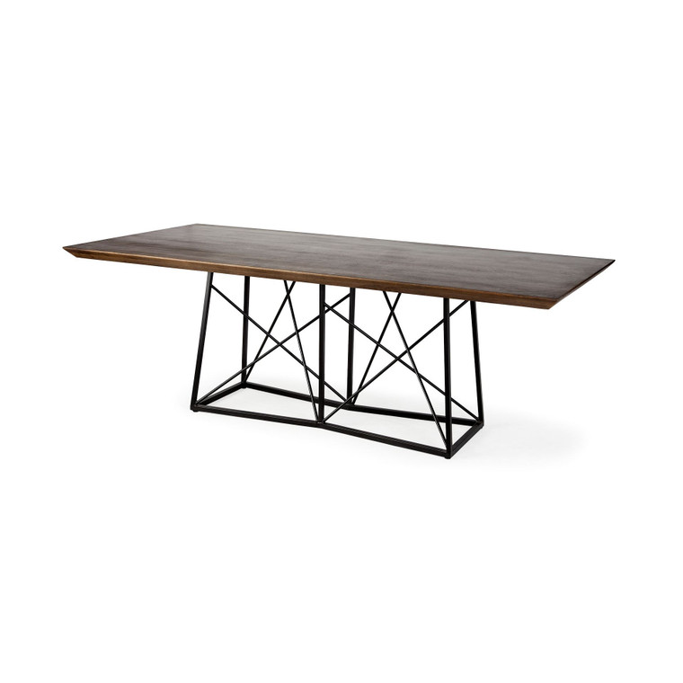 Homeroots 86X40 Brown Solid Wood Top Black Metal Base Dining Table 380454