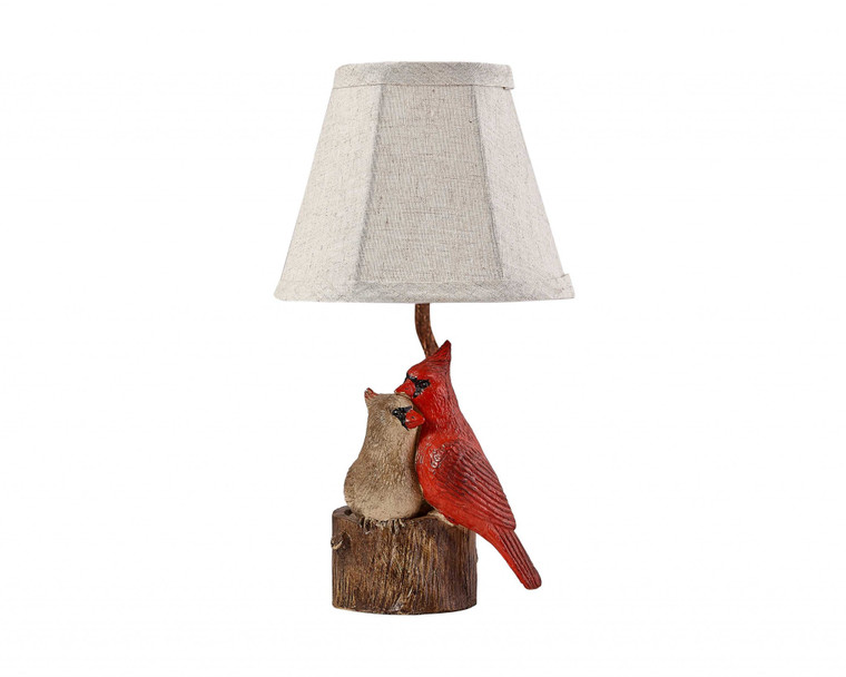 Homeroots Two Red Cardinals Accent Lamp With White Shade 380545