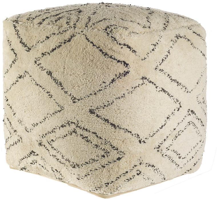 Homeroots Beige Cotton Square Pouf With Argyle Pattern 380605