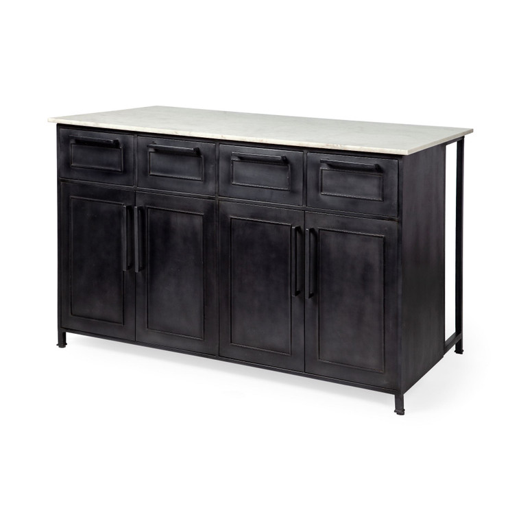 Homeroots Solid Iron Black Body White Marble Top Kitchen Island With 4 Drawer 380614