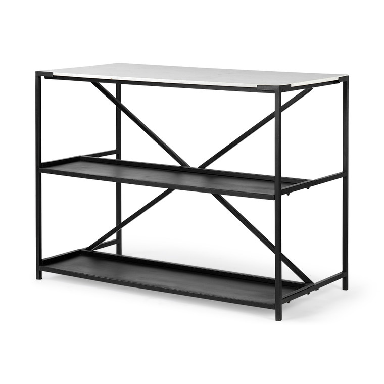 Homeroots Black Two Tier Iron Body Kitchen Island With White Marble Top 380615