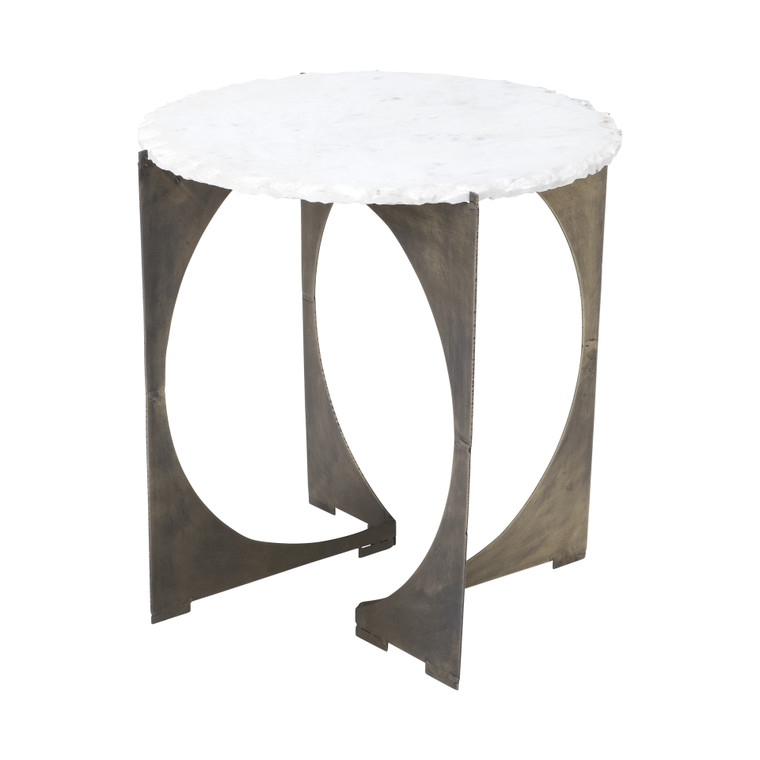 Homeroots Round Live-Edge Side Table With Marble Top And Gold Metal Base 380660