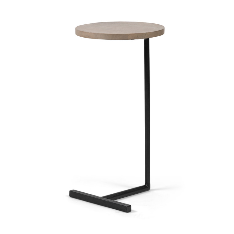 Homeroots Brown Wood Round Top Accent Table With Black Iron Base 380694