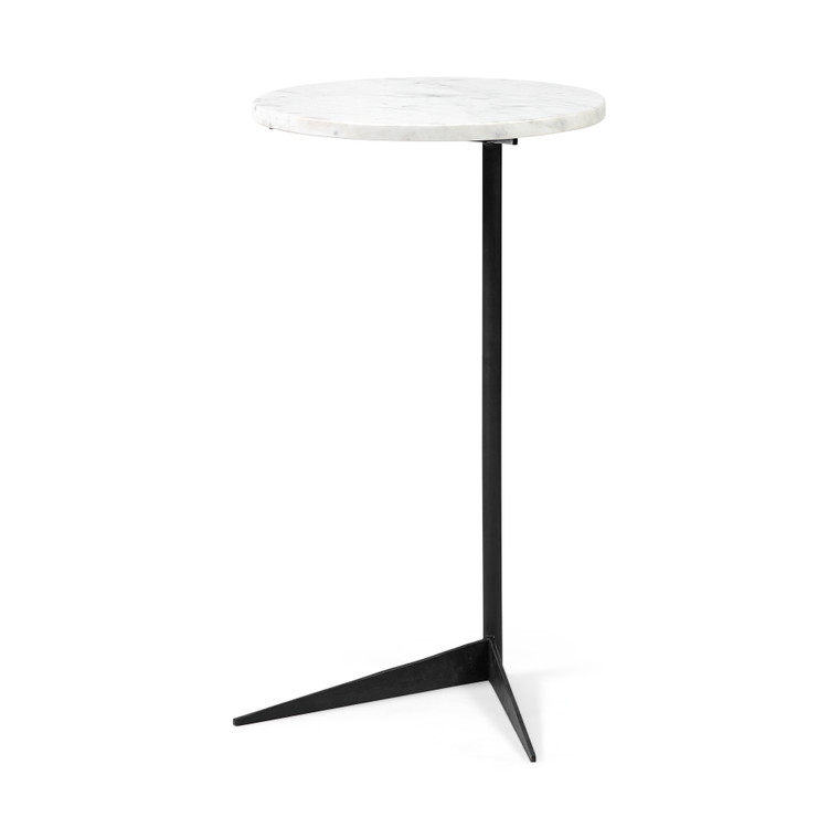 Homeroots White Marble Round Top Accent Table With Black Iron Base 380695