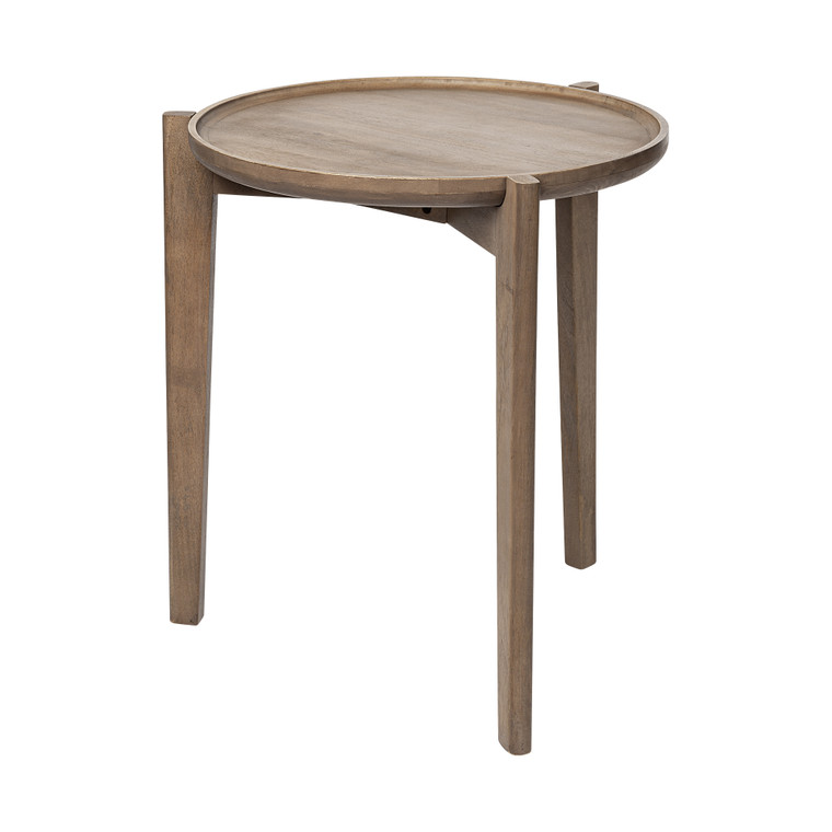 Homeroots Brown Wood Round Top Accent Table With Three-Legged Base 380718