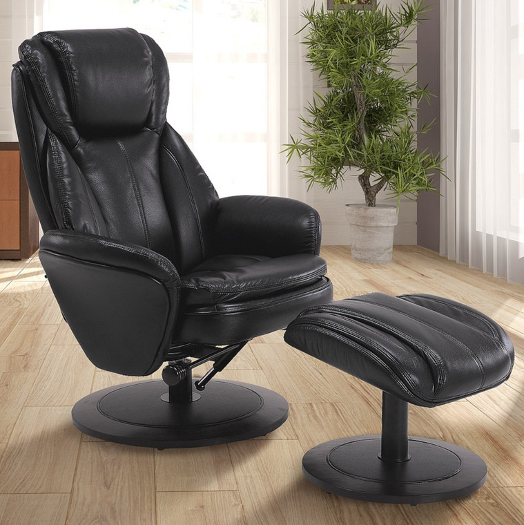 Homeroots Black Faux Leather Swivel Adjustable Recliner And Ottoman Set 380731