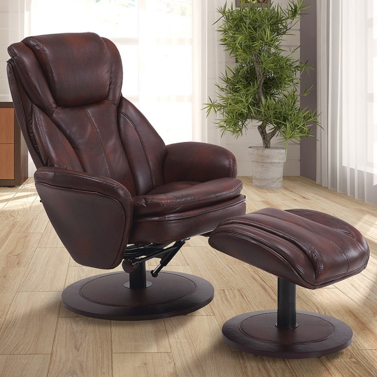Homeroots Whisky Faux Leather Swivel Adjustable Recliner And Ottoman Set 380732