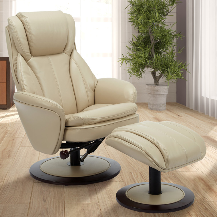 Homeroots Cobblestone Faux Leather Swivel Adjustable Recliner And Ottoman Set 380733