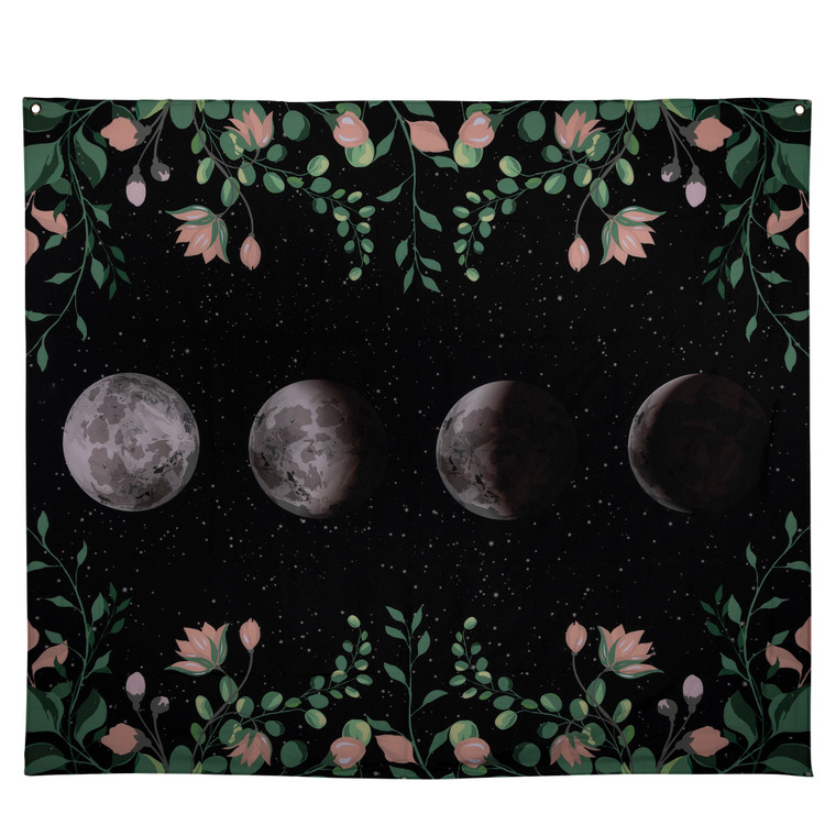 Homeroots Stratton Home Decor Moon Phases With Floral Border Wall Tapestry 380877