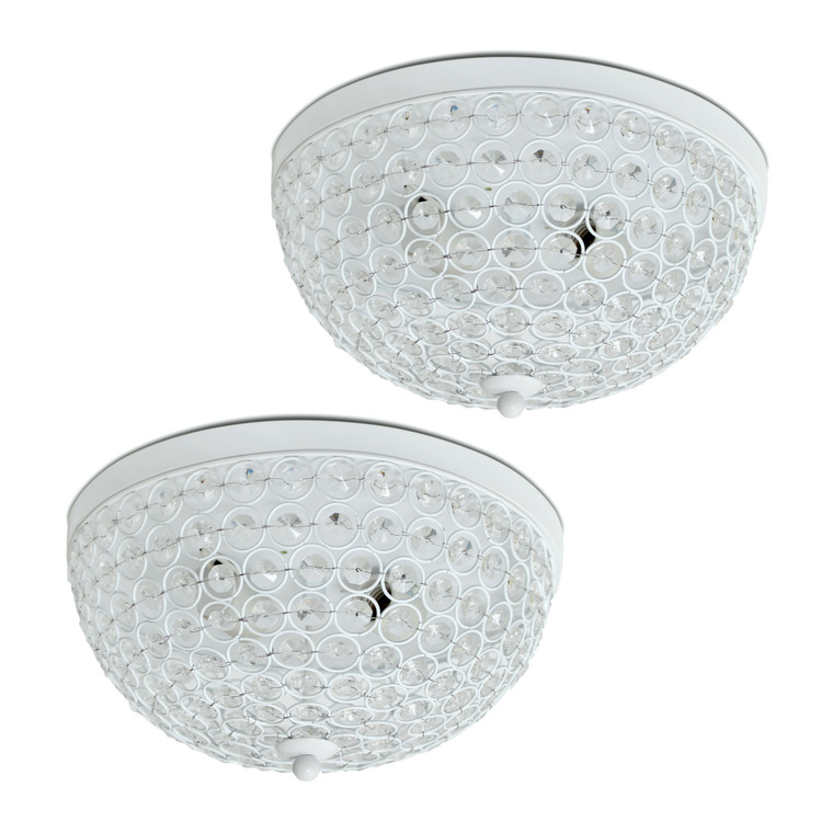 Elegant Designs 2 Light Elipse Crystal Flush Mount Ceiling Light 2 Pack, White FM1000-WHT-2PK