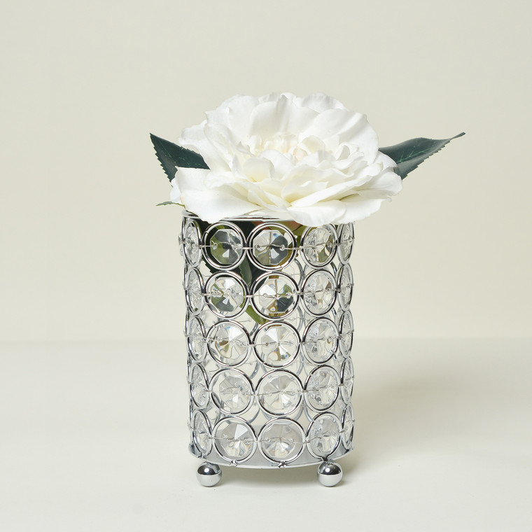 Elegant Designs Elipse Crystal Decorative Flower Vase, Candle Holder, Wedding Centerpiece, Makeup Brush Or Pen Organizer Cup, 5 Inch, Chrome HG1001-CHR