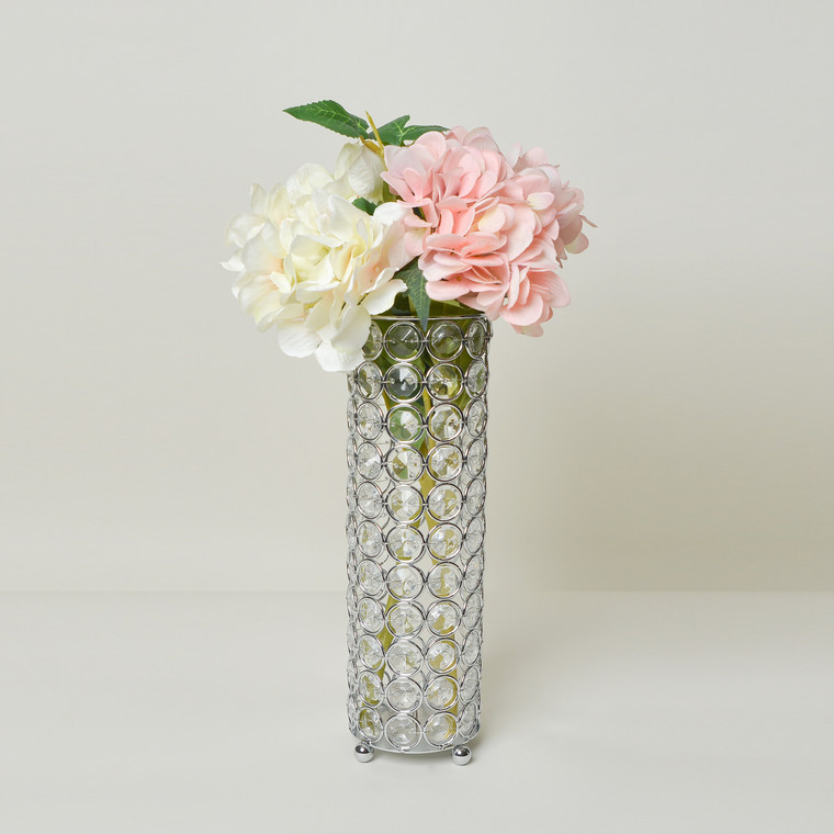 Elegant Designs Elipse Crystal Decorative Flower Vase, Candle Holder, Wedding Centerpiece, 10.25 Inch, Chrome HG1011-CHR