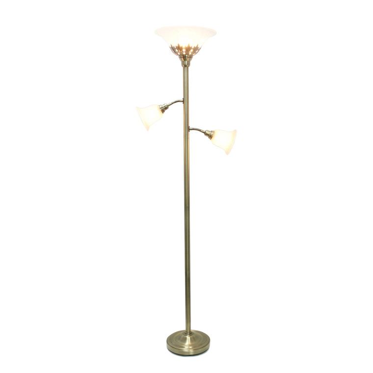 Elegant Designs 3 Light Floor Lamp With Scalloped Glass Shades, Antique Brass LF2002-ABS