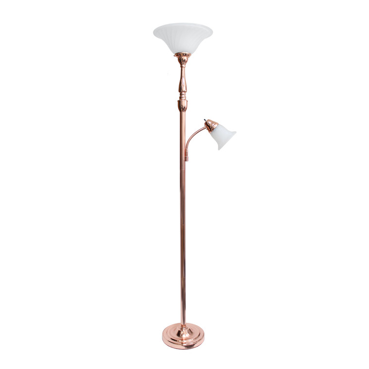 Elegant Designs 2 Light Mother Daughter Floor Lamp With White Marble Glass, Rose Gold LF2003-RGD