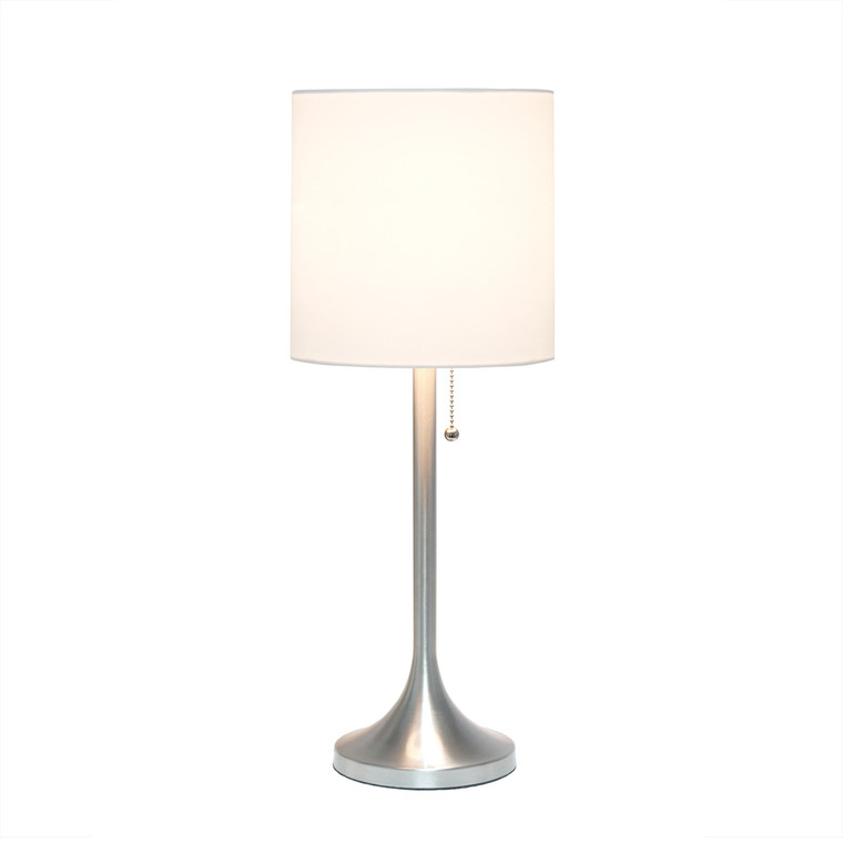 Simple Designs Brushed Nickel Tapered Table Lamp With White Fabric Drum Shade LT1076-BNW