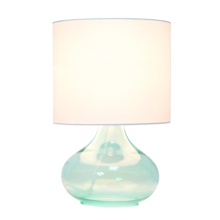 Simple Designs Glass Raindrop Table Lamp With Fabric Shade, Aqua With White Shade LT2063-AOW