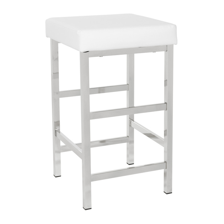 Office Star 26" Polished Chrome Backless Stool - White MET1326C-WH