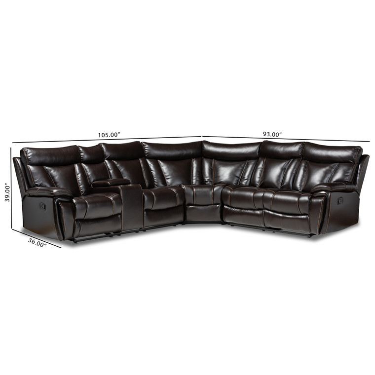 Baxton Studio Lewis Modern And Contemporary Dark Brown Faux Leather Upholstered 6-Piece Reclining Sectional Sofa 5025B-Brown-SF