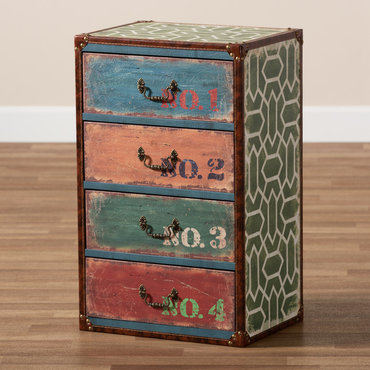 Baxton Studio Amandine Vintage Rustic French Inspired Multicolor Finished Wood 4-Drawer Accent Storage Cabinet SJ14512-Multi-4DW-Cabinet