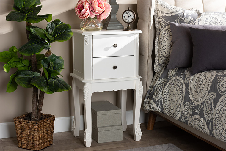 Baxton Studio Sophia Classic And Traditional French White Finished Wood 2-Drawer Nightstand HL7A-A110-2 DW NS