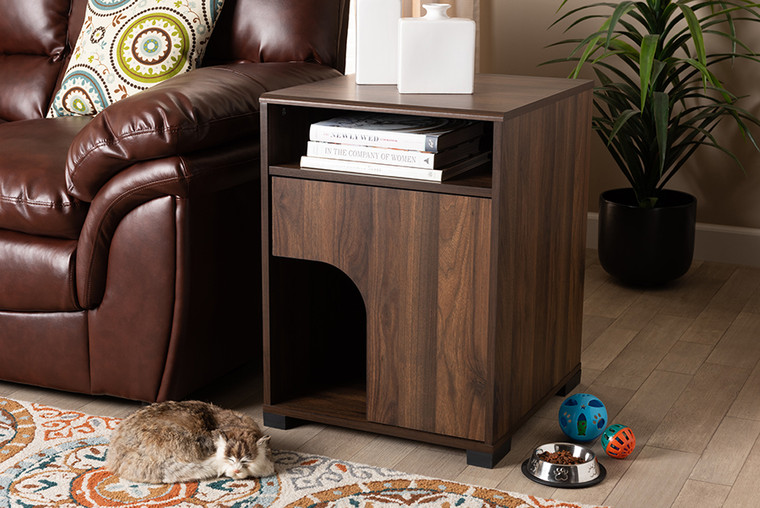 Baxton Studio Nova Modern And Contemporary Walnut Brown Finished 1-Door Cat Litter Box Cover House SECHC150100WI-Columbia-Cat House