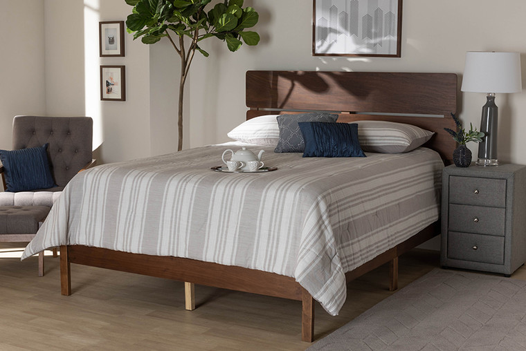 Baxton Studio Anthony Modern And Contemporary Walnut Brown Finished Wood King Size Panel Bed MG0024-Walnut-King