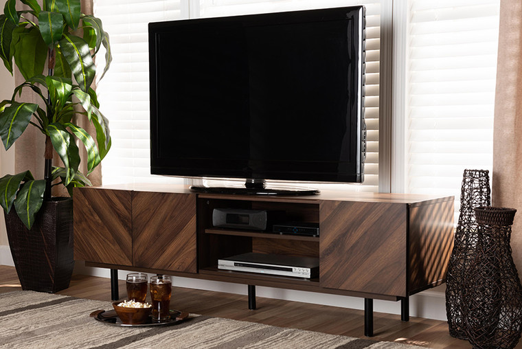 Baxton Studio Berit Mid-Century Modern Walnut Brown Finished Wood Tv Stand SE TV90800WI-Columbia-TV Stand