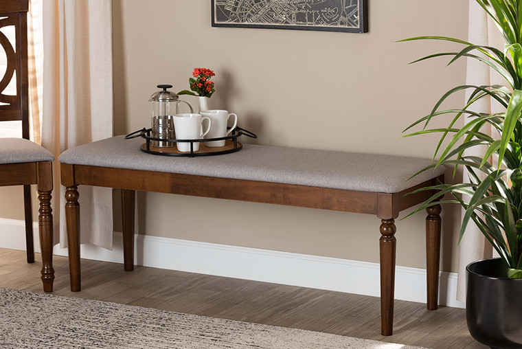 Baxton Studio Giovanni Modern And Contemporary Grey Fabric Upholstered And Walnut Brown Finished Wood Dining Bench RH038-Grey/Walnut-Dining Bench
