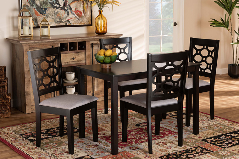 Baxton Studio Henry Modern And Contemporary Grey Fabric Upholstered And Dark Brown Finished Wood 5-Piece Dining Set RH335C-Grey/Dark Brown-5PC Dining Set