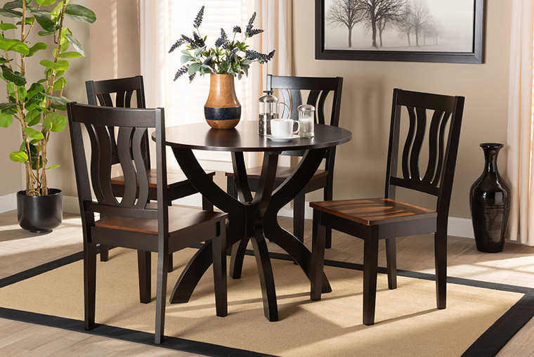 Baxton Studio Karla Modern And Contemporary Transitional Two-Tone Dark Brown And Walnut Brown Finished Wood 5-Piece Dining Set Karla-Dark Brown/Walnut-5PC Dining Set