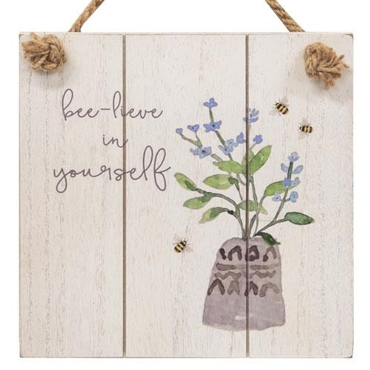 *Bee-Lieve In Yourself Distressed Shiplap Sign G90985 By CWI Gifts