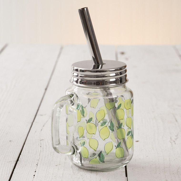 CTW Home Lemons Glass Mug With Straw 370448