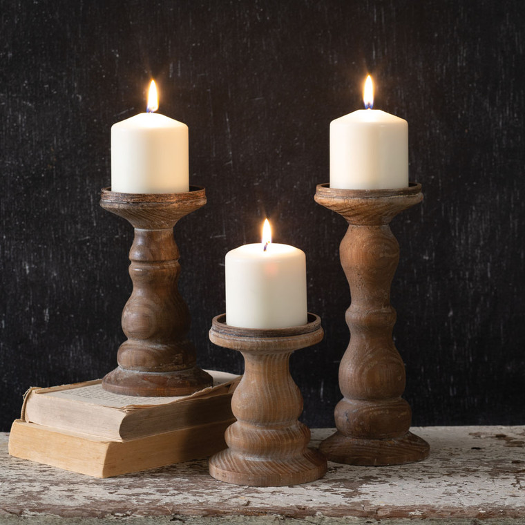 CTW Home Set Of Three Wooden Pillar Candle Holders 440101