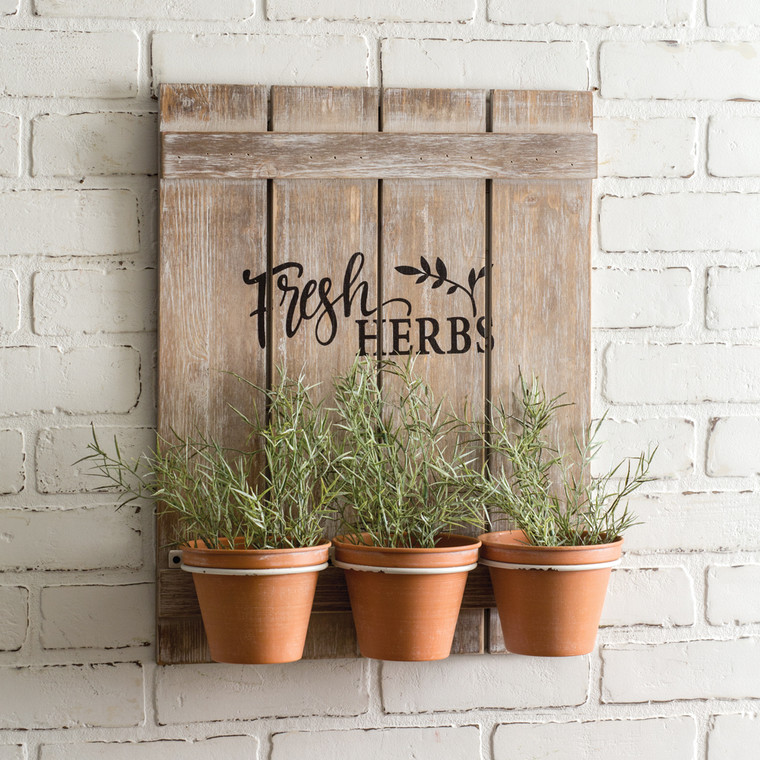 CTW Home Wooden Fresh Herbs Sign With Three Pots 770409