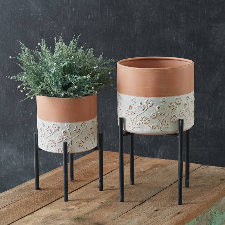 CTW Home Set Of Two Floral Embossed Plant Stands 770455