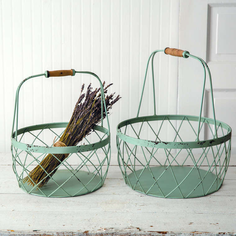 CTW Home Set Of Two Robins Egg Wire Baskets 770481