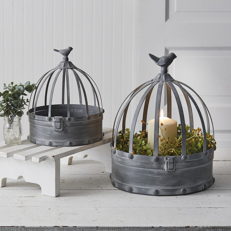 CTW Home Set Of Two Metal Cloches With Birds 790128