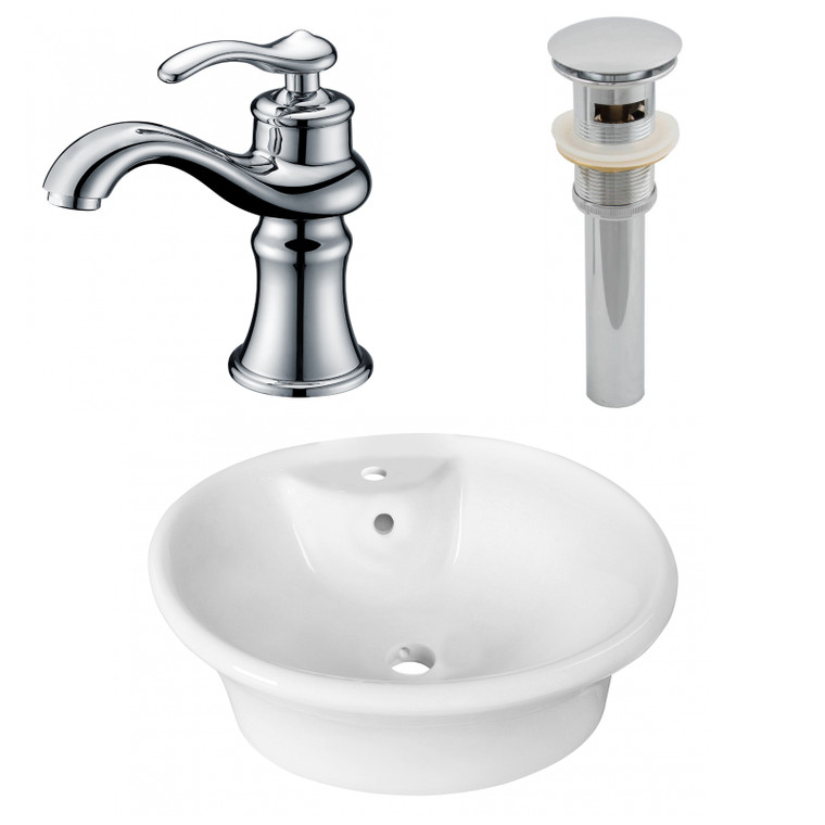 19" W Above Counter White Vessel Set For 1 Hole Center Faucet AI-26320