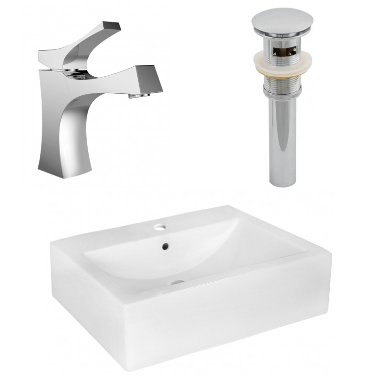 20.25" W Above Counter White Vessel Set For 1 Hole Center Faucet AI-26347