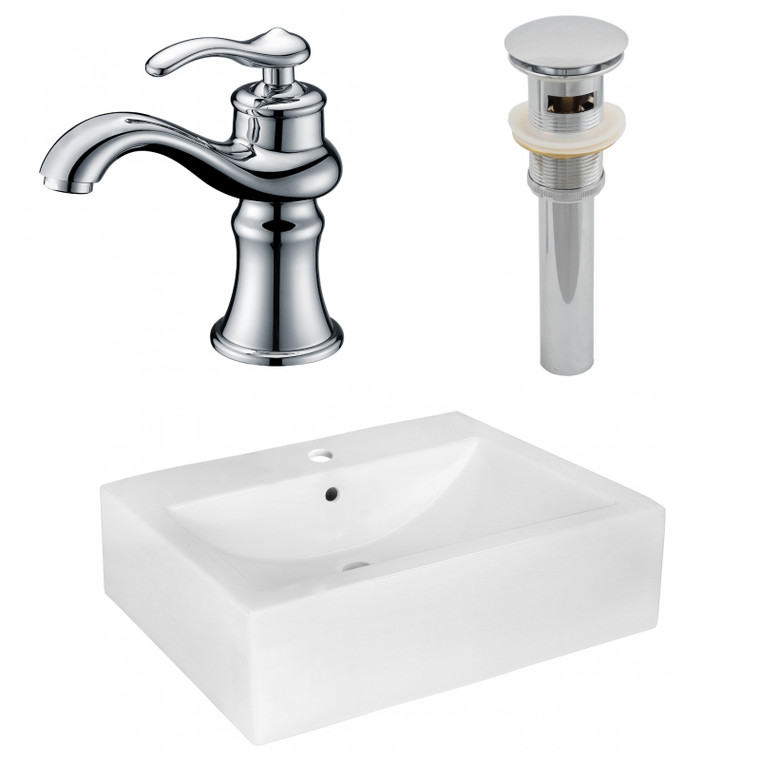 20.25" W Above Counter White Vessel Set For 1 Hole Center Faucet AI-26348