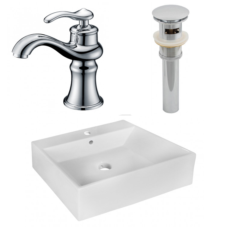 20.5" W Above Counter White Vessel Set For 1 Hole Center Faucet AI-26354