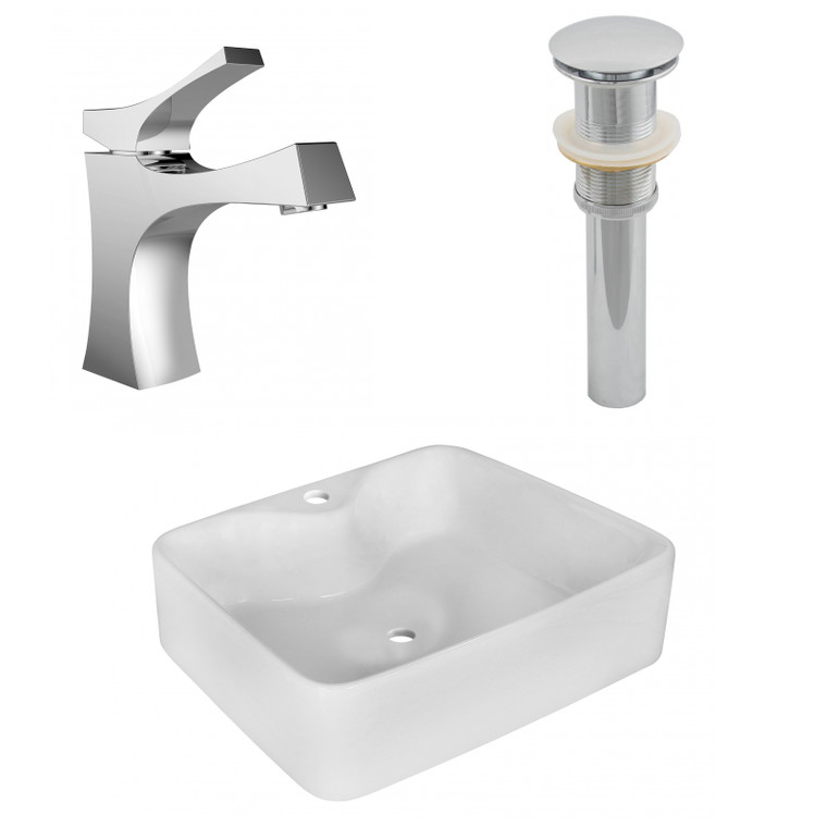 18.75" W Above Counter White Vessel Set For 1 Hole Center Faucet AI-26359