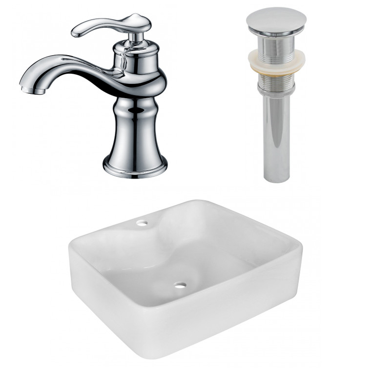 18.75" W Above Counter White Vessel Set For 1 Hole Center Faucet AI-26360