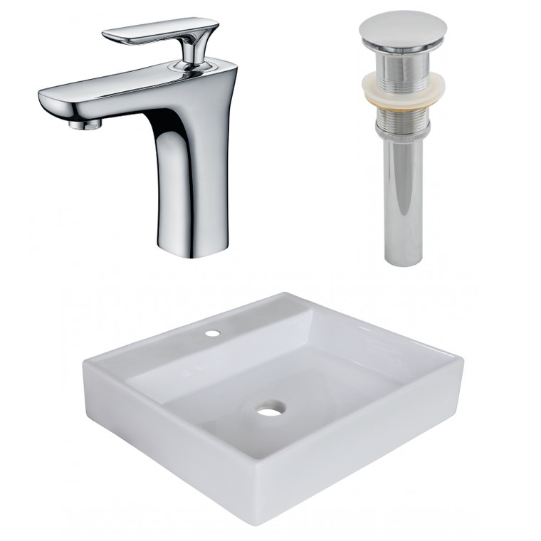 17" W Above Counter White Vessel Set For 1 Hole Center Faucet AI-26374