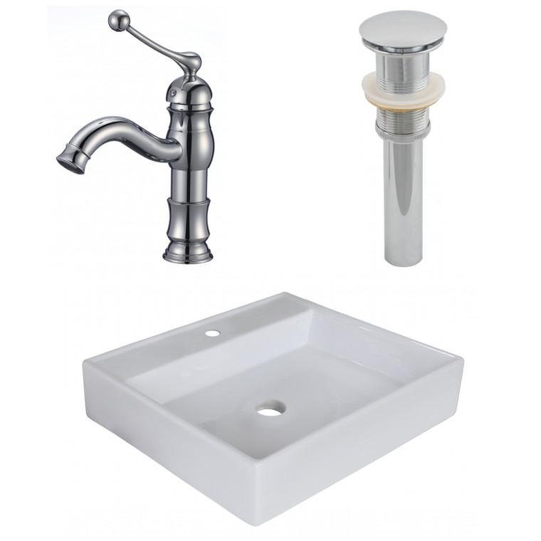 17" W Above Counter White Vessel Set For 1 Hole Center Faucet AI-26376