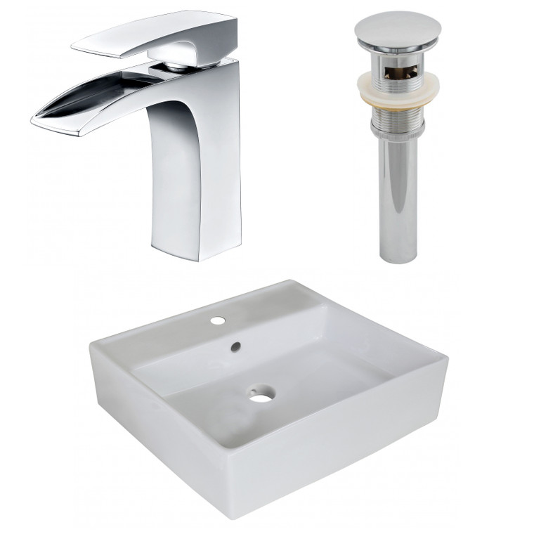 18" W Above Counter White Vessel Set For 1 Hole Center Faucet AI-26381